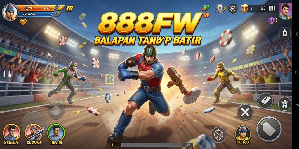 Screenshot gameplay 888FW yang menampilkan aksi balapan yang mendebarkan.