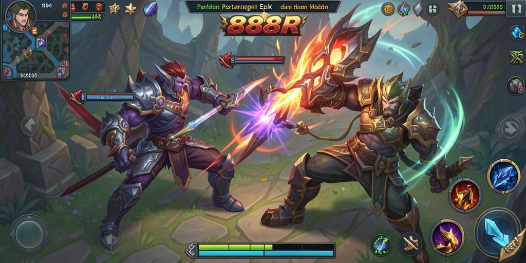 Gameplay seru dan intens dalam 888R MOBA.