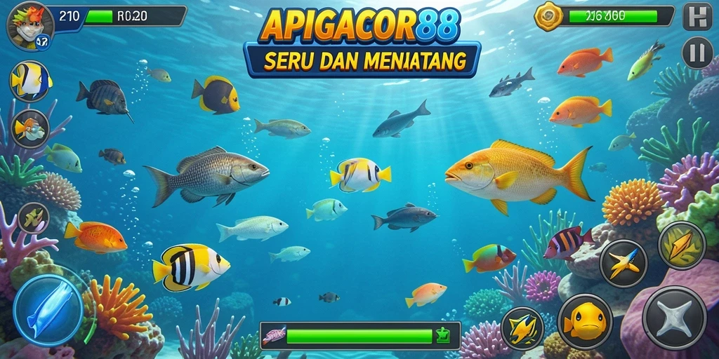 Screenshot menunjukkan aksi mendebarkan dalam permainan Tembak Ikan APIGACOR88.