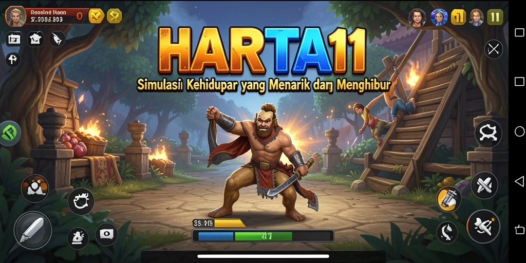 Tangkapan layar gameplay HARTA11 menunjukkan karakter berinteraksi di dunia simulasi.