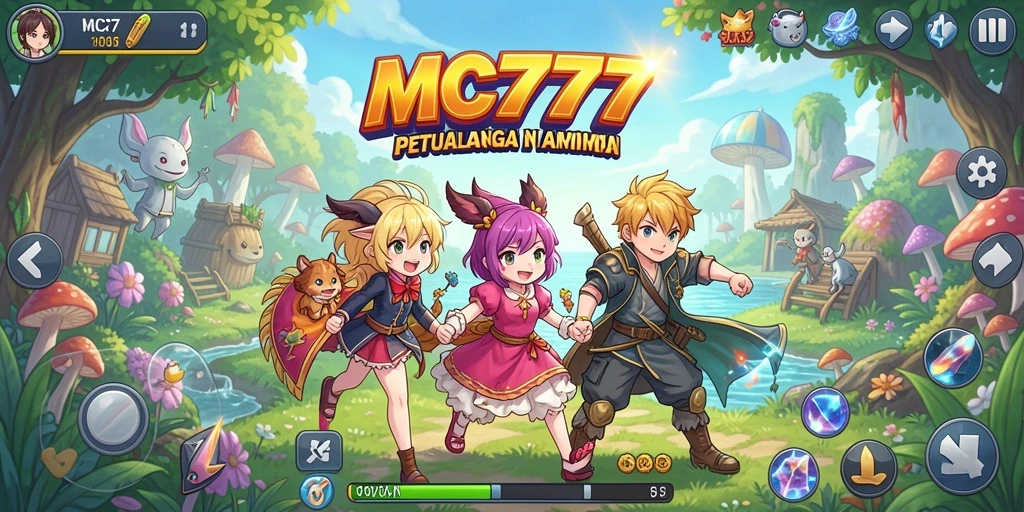 Screenshot gameplay MC777 dengan aksi karakter anime yang dinamis.