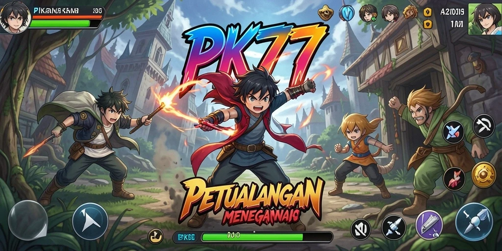 Tampilan gameplay PK77 yang menarik dengan karakter anime ikonik.
