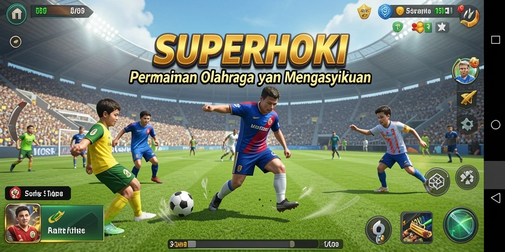 Tampilan seru gameplay SUPERHOKI dengan berbagai cabang olahraga.
